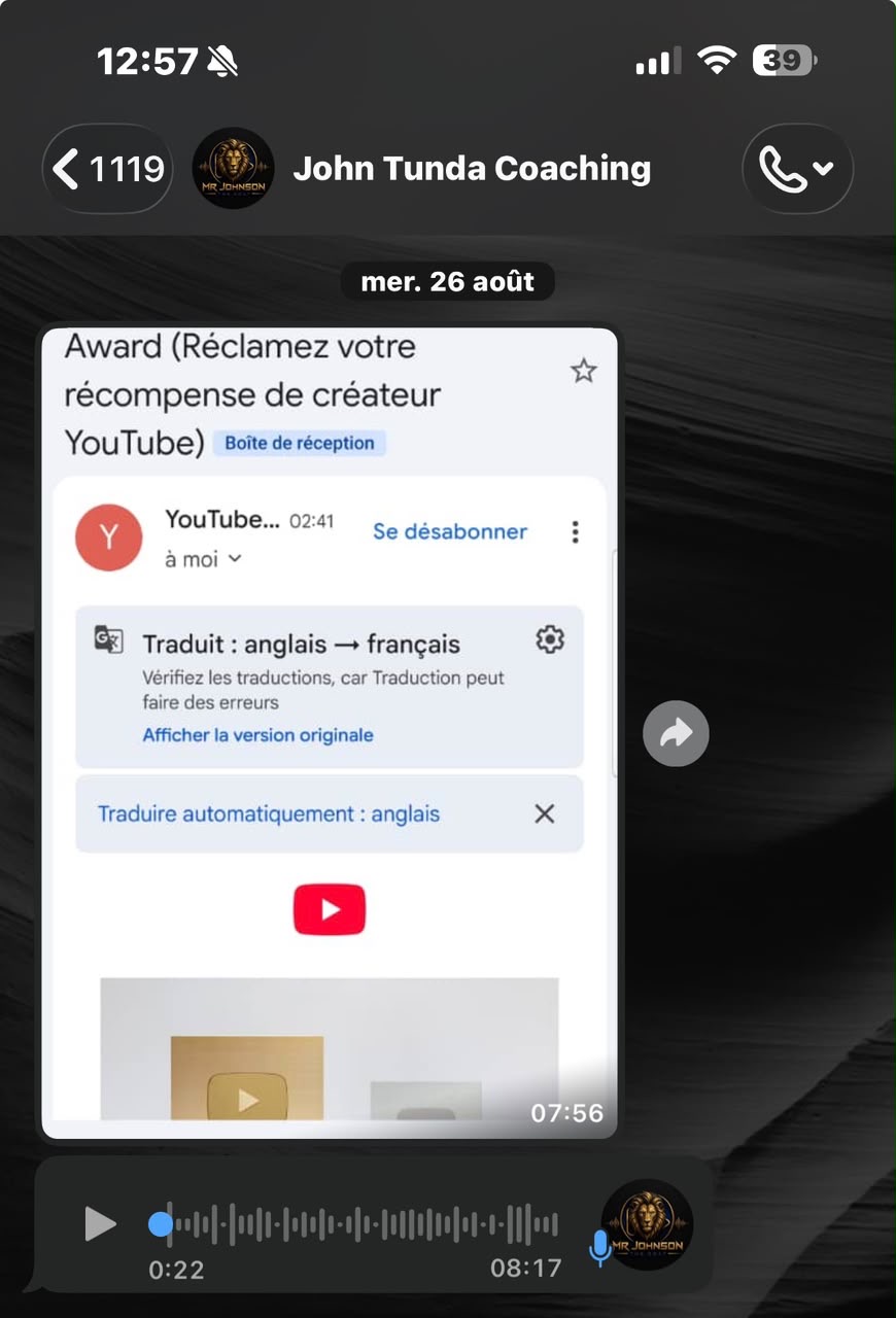 Plaque de créateur YouTube reçue