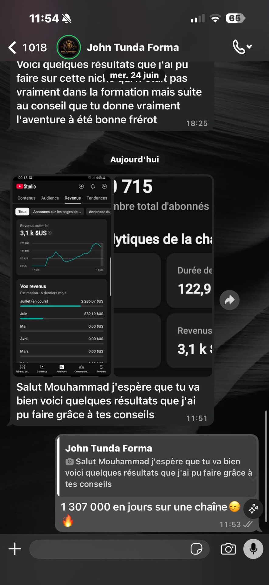 3,1 k $ de revenus sur une chaîne
