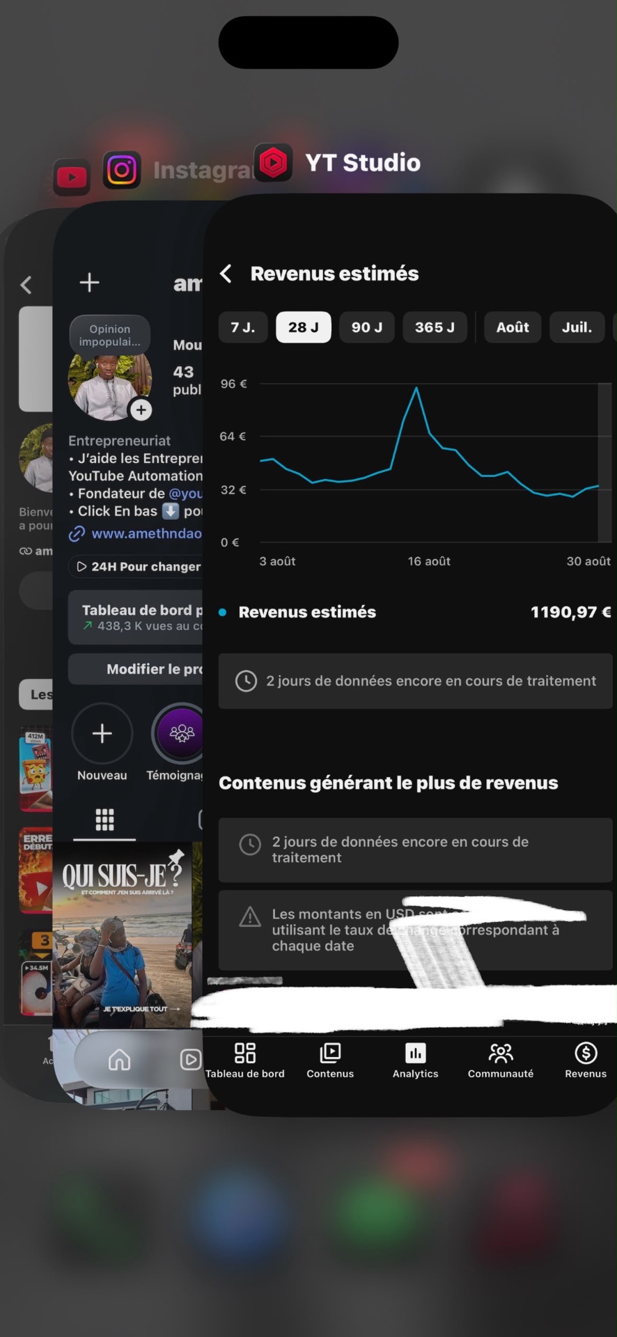 1 190 € de revenus estimés en 28 jours